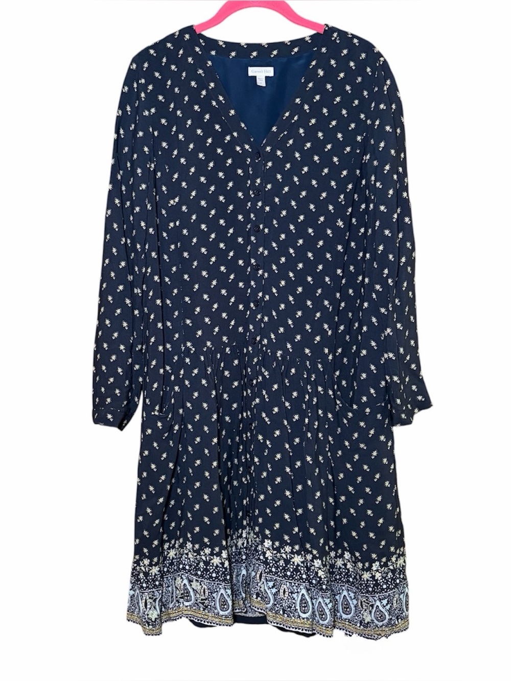 Garnet Hill Floral Paisley Drop Waist Button Front Midi Dress 4 Cottagecore